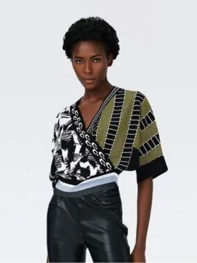 Diane Von Furstenberg DVF Graphic Colorblock Knit Sweater M